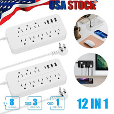 2XWall Mountable USB Surge Protector Power Strip with USB Ports 8 Outlet Plug US