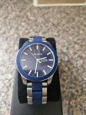 Lacoste Men’s Blue Dial Analogue Quartz Watch, Blue Bezel, Silver/Blue Strap