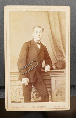 S Foto CDV KAB Portrait Münster Hof junger Mann Jugendlich Hut Bursche Anzug alt