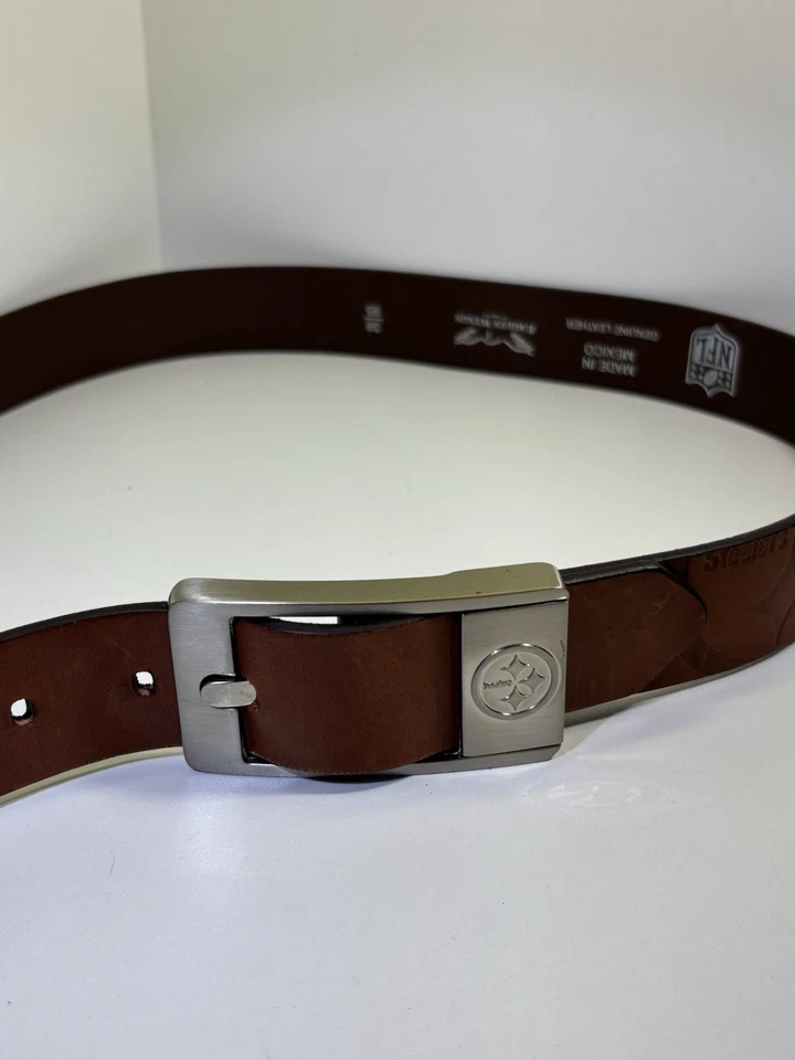 Cinto de couro estampado marrom Pittsburgh Steelers 38 asas de águia prensado - Imagem 2 de 4