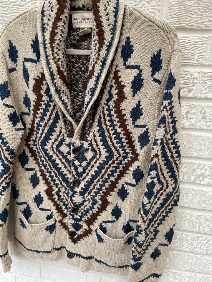Cárdigan Ralph Lauren Denim Supply Tejido Mediano Navajo Azteca Tribal Chal Cuello Foto 2 de 4