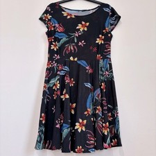 Black multicolor floral printed short sleeve pullover dress