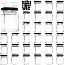 3 OZ Mini Hexagon Glass Jars, 30 Pack Empty Honey Jars Small Spice Jars with Bla