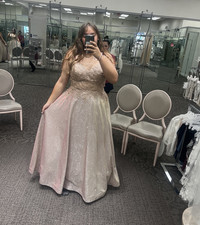 Champagne Pink Sleeveless V-Neck A-Line Full-Length Wedding Dress Corset Back