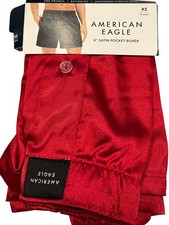 NWT AMERICAN EAGLE Satin Pocket Boxer Underwear Sz XS-S-M Red 10