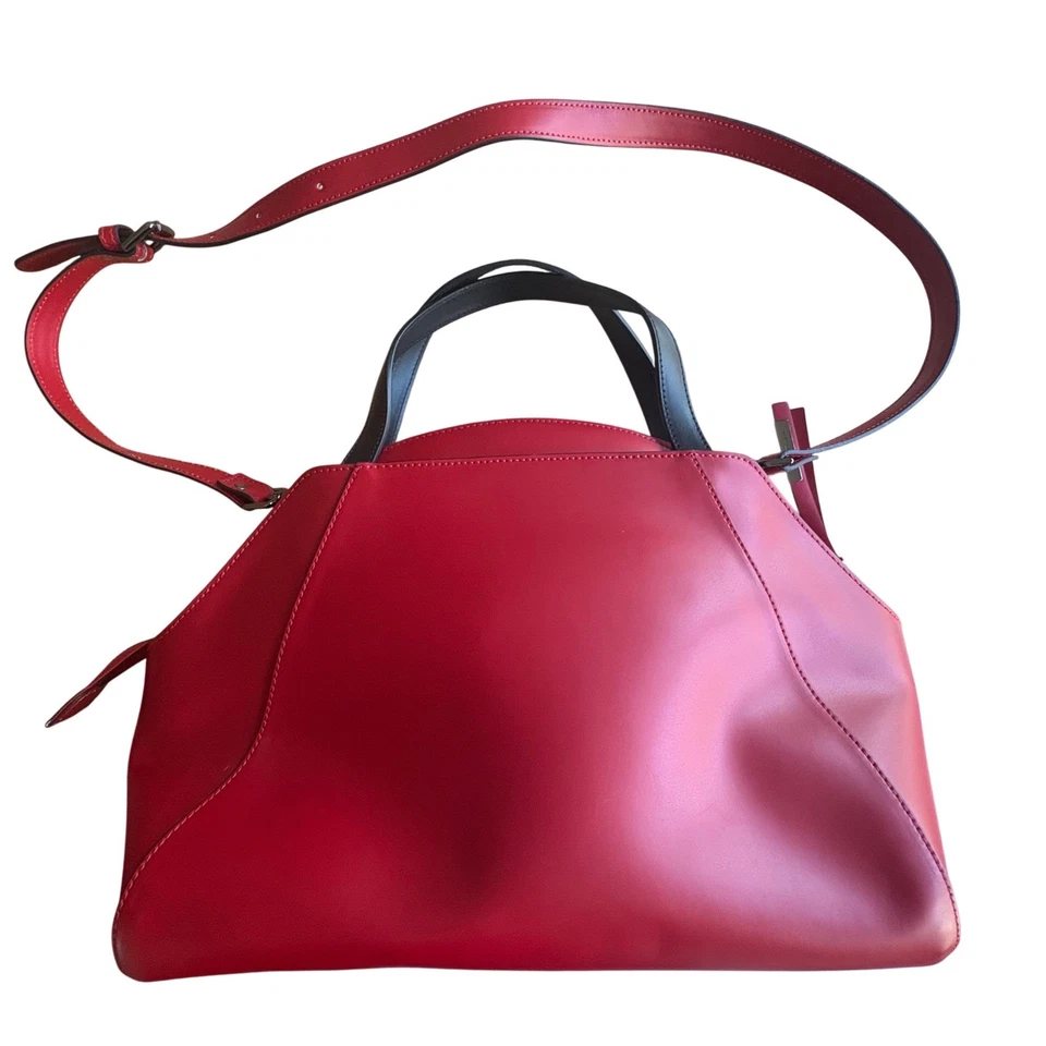 NWOT NICOLI Red Leather Satchel Top Handle Crossbody Italian Made Designer Purse - Image 3 of 4