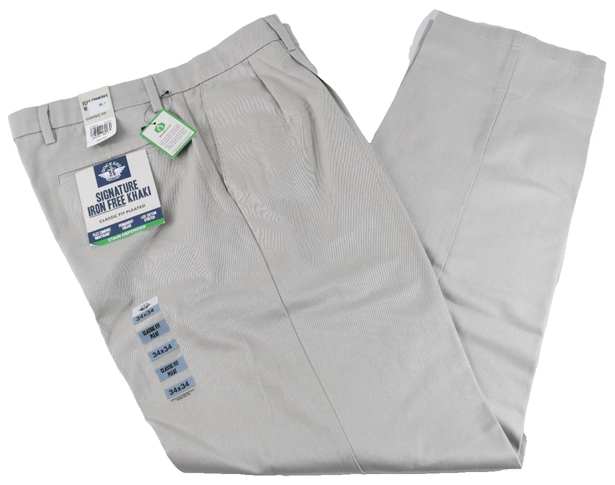 Dockers Men Signature Khaki Pants New 34X29 34X34 36X34 Cream Pleated ClassicFit