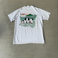 Vintage Leasal West Inc. Unisex T-Shirt Gray A Cow And Farm Scene Made In USA XL