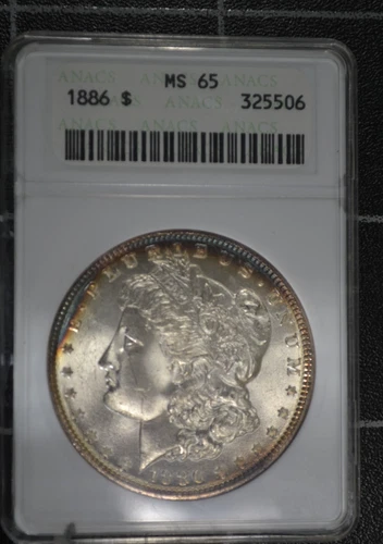 1886 MORGAN SILVER DOLLAR - ANACS MS-65 - NICE PERIPHERAL TONING - 1980'S HOLDER