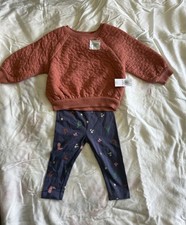 Baby Girl 2-Piece Outfit Quilted Sweatshirt  Printed Leggings 12-18M