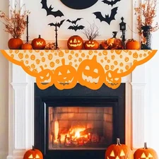Halloween Mantle Scarf for Fireplace Decorations Orange 20x90 inches, 