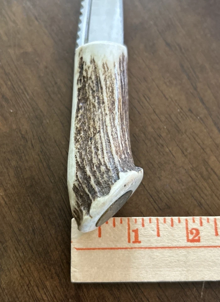 Cuchillo de caza británico de colección personalizado con mango de ciervo 7" hoja fija 1957 moneda de seis peniques Foto 4 de 4