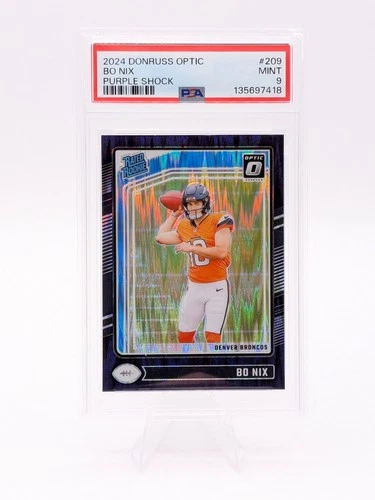 2024 Panini Donruss Optic Bo Nix Rated Rookie Purple Shock Prizm PSA 9 MINT
