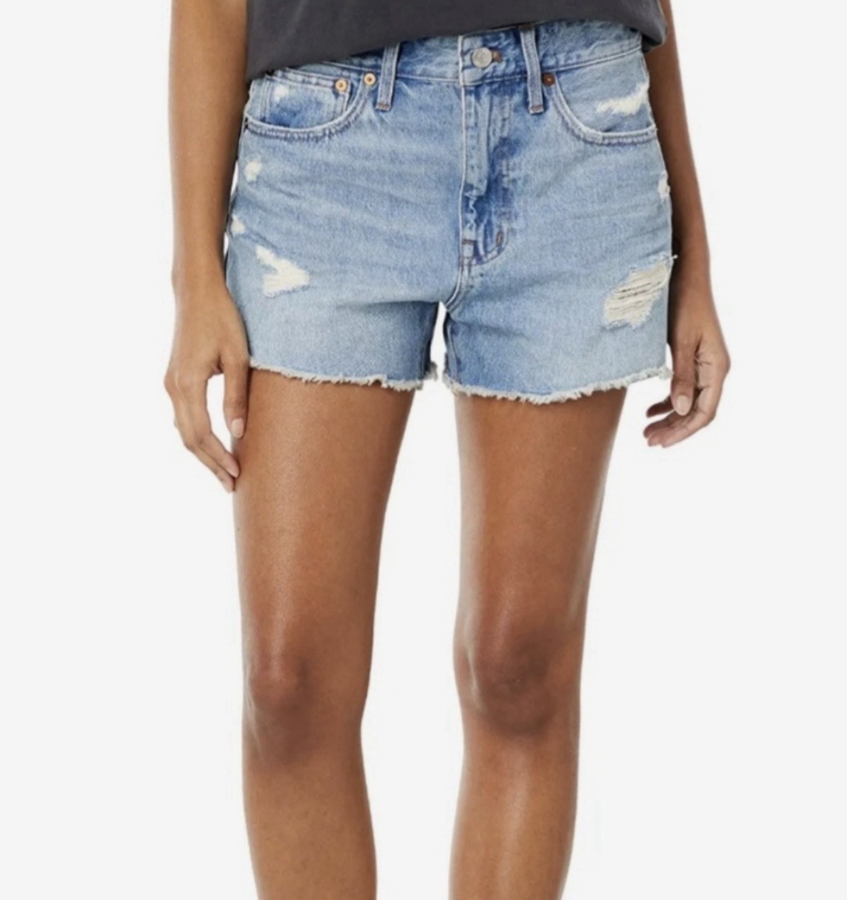 Madewell Mid-Rise Cut Off Denim Shorts Blue Light Wash Fringe Women's Size 31