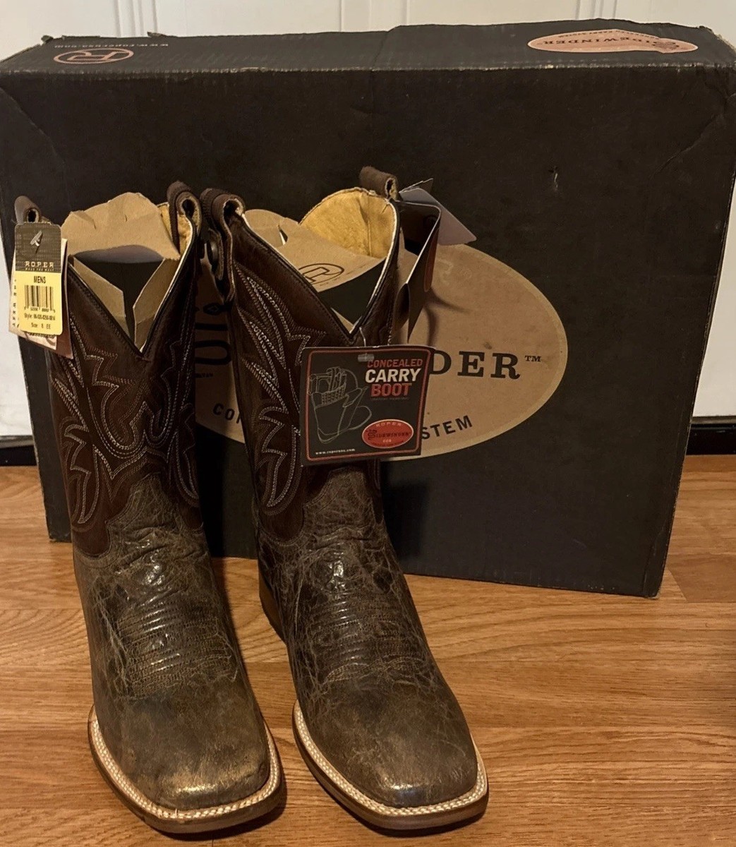 Roper Sidewinder Leather Pierce CCS Waxy Brown Cowboy Boots Men's