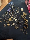Vintage Costume Jewelry Lot, Brooches, Rhinestones, Bracelet, Earrings, Mixed