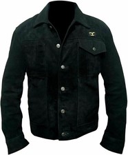 Hombres Yellowstone Rip Wheeler Negro Gamuza Cuero Chaqueta Vaquero Motociclista Camionero Abrigo