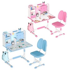 New Kids Study Desk Chair Set, Height Adjustable with Book Stand, Pink, Blue