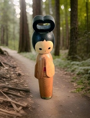  VTG SIGNED RYOISHI FUNAYAMA CARVED WOODEN KOKESHI DOLL 7.5'' JAPAN