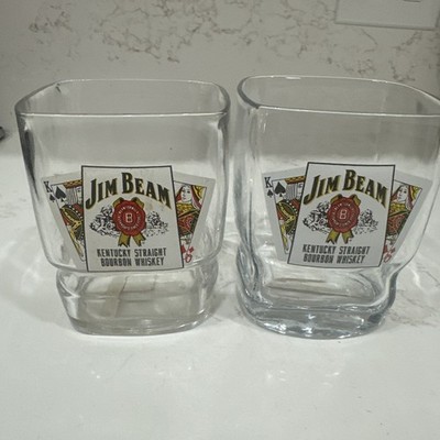 2-Vintage Jim Beam Kentucky Straight Bourbon Whiskey Glasses Square Shape