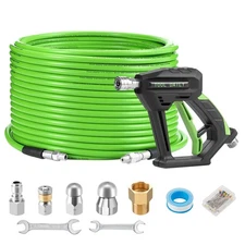 Sewer Jetter Kit for Pressure Washer 100 FT, Short Power Washer Gun, Drain Clean