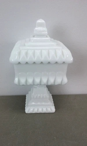 vintage Westmoreland Square Milk Glass Wedding Bride Cake Box Compote with Lid
