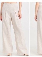 Reformation Cleo Pants Oatmeal Wide Leg 100 Linen Size 10 Flowy Zipper Pleats