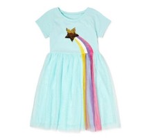 Wonder Nation Youth Girls 1-Piece Green/Rainbow Tutu Dress Size L 10-12