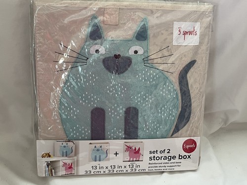 New 3 Sprouts Set of 2~ 13 x 13 Storage Boxes~Cat & Unicorn~Open Package