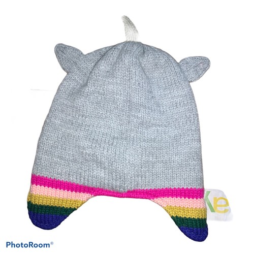 Girls Womens MiniBoden Hat Beanie Unicorn Grey Knitted Fleece Lined Medium NWOT - Picture 2 of 4