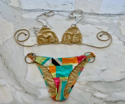 VITAMIN A MULTI BIKINI BOTTOM & REVERSIBLE STRING TOP SIZE M