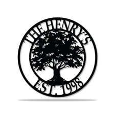 Personalized Oak Tree Laser Cut Metal Sign, Monogram Wall Art, Custom Name Sign
