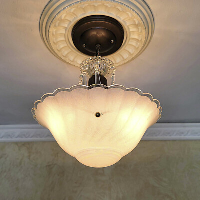 417c Vintage antique Ceiling Light Lamp Fixture glass shade