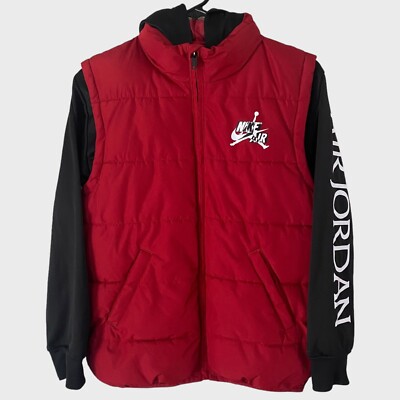 Nike Air Jordan Jumpman Quilted Full-Zip Hooded Jacket Red Black