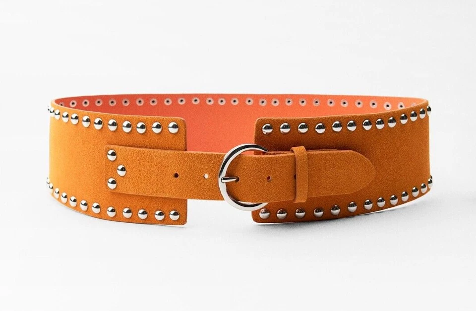 Cinturón Corsé Zara Ancho Tachonado Gamuza Cuero Naranja Talla W30 W32 W34 1736/205 Nuevo Foto 4 de 4