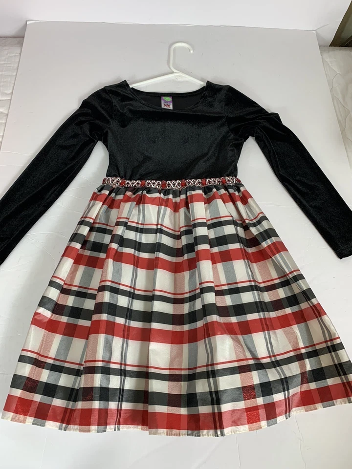 Vestido de fiesta de terciopelo a cuadros talla 10 Dollie And Me para niñas - H-01 Foto 3 de 4