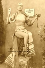 Vintage Creepy Snake Handling Girl PHOTO Scary Snake Charmer Circus Freak