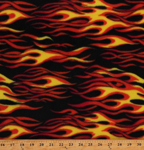 Hot Rod Flame Flames Biker Motorcycles Fleece Fabric Print by the Yard A227.05 - Picture 2 of 2