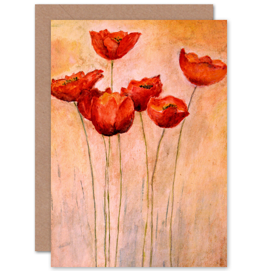 Flower Red Poppies Painting Card With Envelope