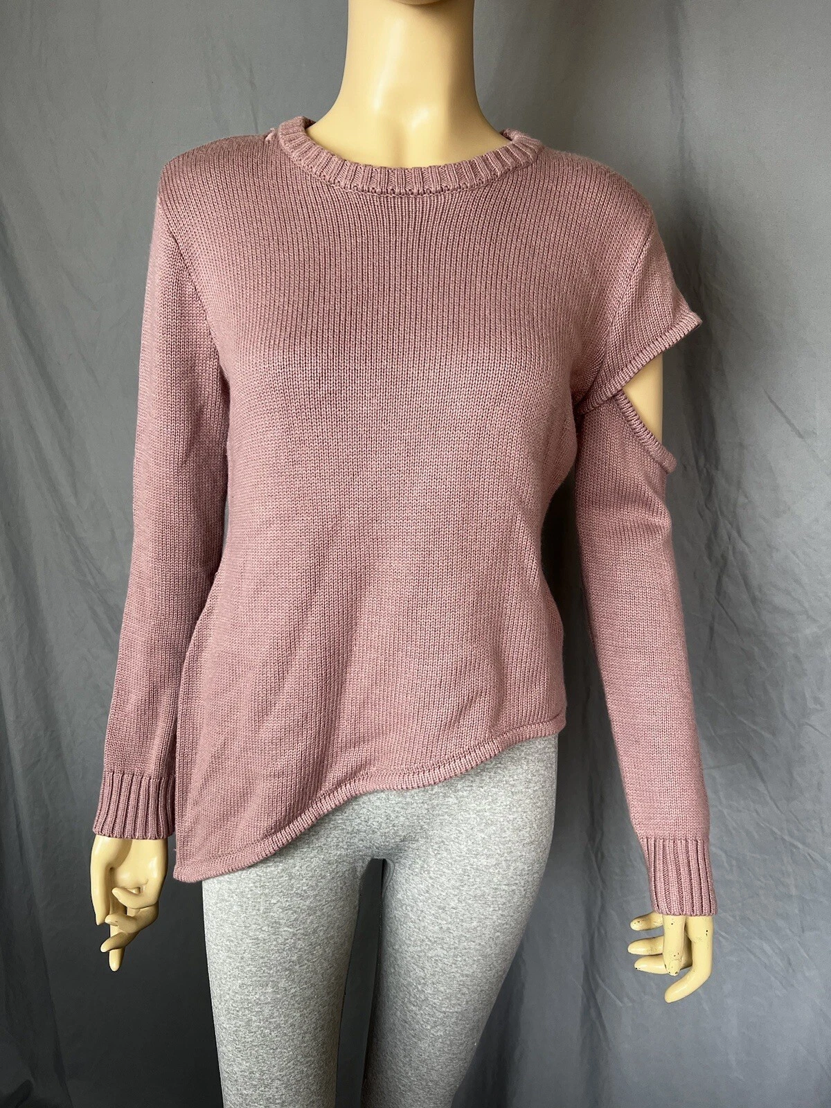 SEN Supreme Womens Pink Knit Cut Out Long Sleeve Sweater Size X Sm Asymmetric