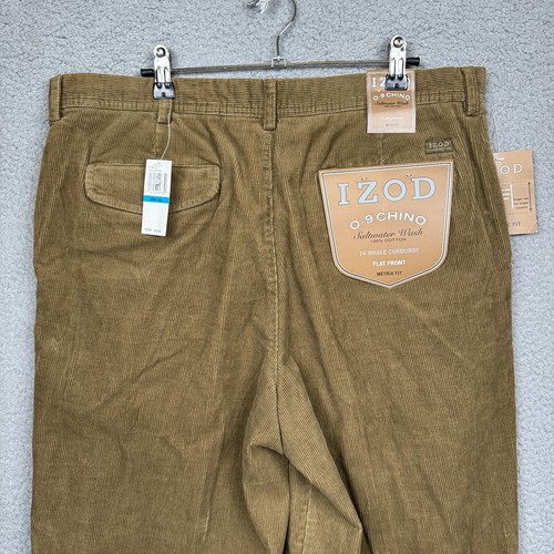 Izod Pants Mens 36x30 Brown Whale Corduroy 0-9 Chino Flat Front Metrix Fit - Picture 5 of 16