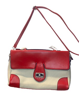 Miztique Handbag Red And Beige Top Handle Satchel