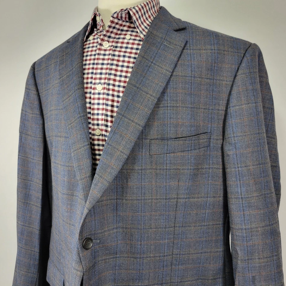 Blazer Abrigo Deportivo Pronto Uomo Platino Para Hombre Dos Botones Azul Marino Lana a Cuadros 52L Foto 4 de 4