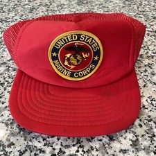 Vintage Red United States Marine Corps Snapback Trucker Hat Mesh Patch