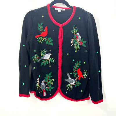 Vintage Embroidered Song Bird Cardigan Sweater Granny Knit Women