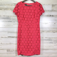 Talbots Womens Pink Larosa Crochet Lace Floral Lined Short Slv Pencil Dress 4P
