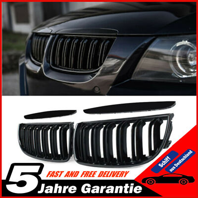 für BMW 3er E90 E91 04-08 Nieren Grill GLANZ SCHWARZ Doppelelsteg Kühlergrill
