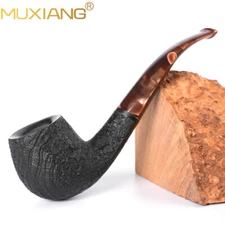 Sandblasted Tobacco Pipe 9mm Filter Briar Smoking Pipe Acrylic Coffee Taper Stem