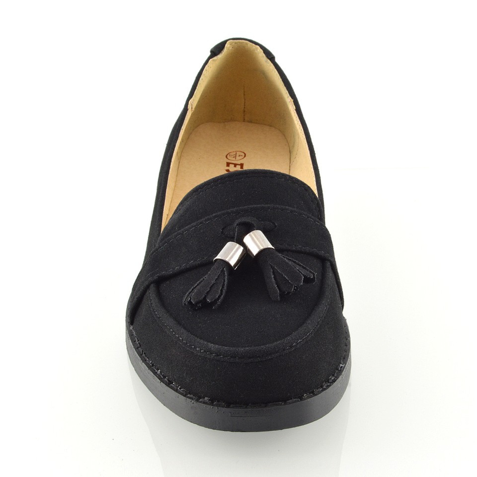 Womens Loafers Flat Black Tassel Ladies Casual Work School Shoes Pumps