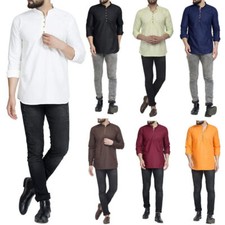 Men's Cotton Short Kurta Ethnic Motifs Bollywood Shirt For Party  Festival Wear